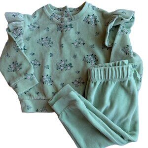 🌼Baby Girl 12M Spring Flowers Set in SOFT Green Flutter Sleeve Easter Outfit